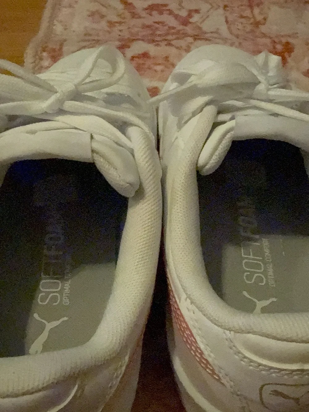 Puma Kids White Sneakers with Metallic Rose Accent